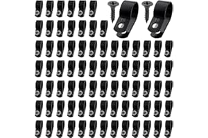 VooGenzek 80 Piezas 16mm (5/8 Pulgada) Clips de Cable de Nailon Tipo R, Abrazaderas de Cable Tipo R con 80 Piezas de Tornillos, para Gestión de Cables (Negro)