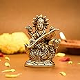 Ekhasa 100% Pure Brass Maa Saraswati Idol (Size: 8.4 cm) | Saraswati Maa Murti for Study Table, Car Dashboard, Pooja Room & Home Decor | Saraswathi Devi Pital Idol Small | Saraswati Statue for Gifting