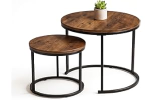 SG Traders Round Nesting Coffee Table Set - Wooden Nest of Tables, Stackable Round Coffee Table for Living Room, Industrial, Stylish Nested Tables - Set of 2 (Rustic Wood)