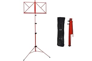 A-Star Składany stojak na nuty lekki, metalowy uchwyt na nuty z regulacją wysokości i torbą do przenoszenia — czerwony