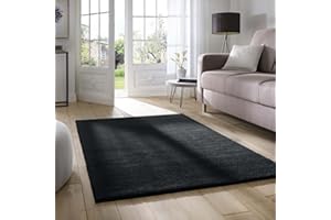 ‎TARACARPET Taracarpet Supersoft kurzflor Teppich Fiona Wohnzimmer Schlafzimmer Kinderzimmer Flur Läufer waschbar rutschfest Uni schwarz 120x170 cm