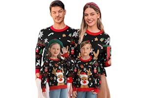 Saodimallsu Herren Weihnachtspullover Ugly Christmas Sweater Familie Damen Kinder Rundhals Langarm Weihnachten Strickpullover Rentier Muster Pullover