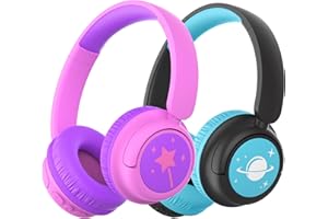 iClever BTH22 Bezprzewodowe słuchawki dla dzieci, czas odtwarzania 60 h, bezpieczna głośność 74/85 dBA, Bluetooth 5.4, nauszne słuchawki Bluetooth dla dzieci, z mikrofonem, przewód AUX, do iPada,