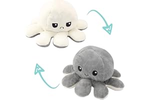 yumcute Octopus Plüschtier Spielzeug, Oktopus Plüsch Wenden, Stimmungs Oktopus Kuscheltier, Wende Kuscheltier für Kinder Mädchen Freunde(Grau-Beige)