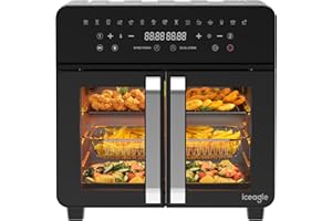 ‎ICEAGLE Heißluftfritteuse 23L Dual Zone - XXL Airfryer mit French Door | Heissluftfritteuse Ofen mit Doppelkammer, 15 Programme, 2200W, 12 Zubehör, Herausnehmbarem Trenner für Kochraum, 50-200℃