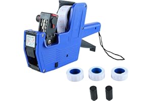 TISSTING Fabricante de Etiquetas para Etiquetas de 22 x 12 mm Numéricas de Precios de 8 Dígitos con 3 Rollos de Papel y 3 Ruedas de Tinta, Máquina de Etiquetas para Supermercados y Tiendas