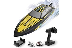VOLANTEXRC RC Boat, Self Righting Remote Control Boat for Pools & Lakes, 2.4 GHZ 20+MPH RC Racing Boats with 2 Rechargeable Batteries for beginners or Adults (Yellow, 795-8)