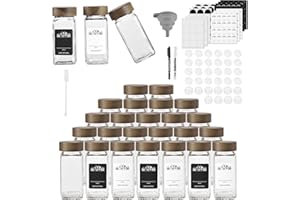 FNLLC 24x120ml Bocaux à Épices,Pot a Epices,Pot à Épices en Verre avec étiquette,Pot de Stockage,Pot à épices Carré en Verre pour Le Sel de Mer,Le Paprika,La Cannelle et Le Stockage sur Table