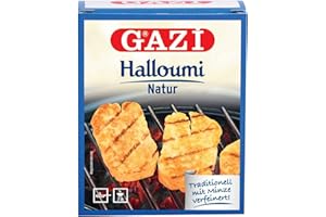 Gazi Halloumi Natur - 1x 250g - Pfannenkäse Pfanne Grillkäse Grill Ofenkäse Halloumikäse Ofen 43% Fett verfeinert mit Minze Schnittkäse Käse mikrobielles Lab Halal vegetarisch glutenfrei