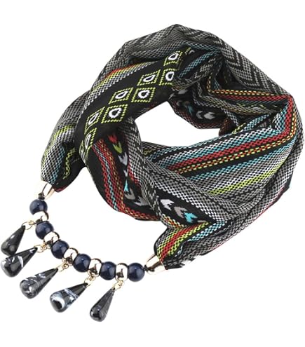 Dabixx, sciarpa ad anello con fazzoletto, da donna, per il collo, collana con perline, scialle con gioielli in tinta unita, Poliestere, 9#, 160cm(62.99in