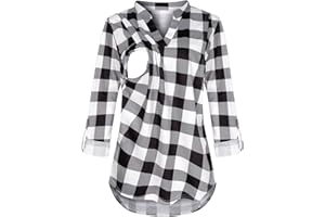 GENERIC Damen Stillshirt Umstandsmode T-Shirt V-Ausschnitt Bluse Umstandstop Umstandsshirt Schwangerschaft Kleidung Stilltop Langarmshirt Basic Oberteil Langarm Tops3/4 Ärmel Kariertes Hemd Tunika Tops