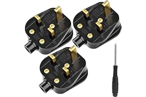 HITRENDS UK 3 Pin Plug 13A Fused Mains Plugs, 250V UK Plug Safety Plug with Cord Grip Rewireable Black Plug for home and workplace, 3 pack