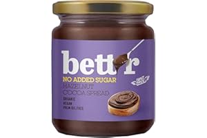BETT'R GUILT FREE Bett’r Hazelnut Cocoa Cream Without Added Sugar - 100% Organic, Vegan and Palm Oil Free - 250g