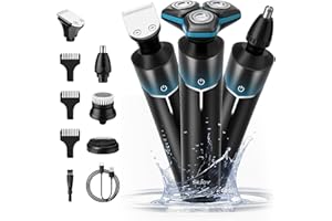 SEJOY Electric Rotary Shaver Men UK, Electric Razor for Men, Shaving Razor Pubic Hair Beard Body, Electric Shavers Men Beard Trimmer, 5 in 1 IPX7 Waterproof Wet and Dry, Rechargeable Cordless Blue