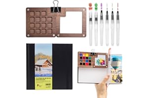 SUYNAUETEV 8 Stück Aquarellpinsel Skizzenbuch Aquarell 15 Grids Mini Holz Reise Malpalette Nano Palette Watercolor Skizzenbuch Palette aus Holz Mini Aquarell Set Aquarell Palette Reise wassermalkasten
