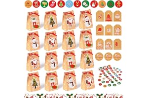 COYBTO Torby na prezenty świąteczne, świąteczne torby na cukierki wielokrotnego użytku z papieru kraft z naklejkami Wesołych Świąt, świąteczne torby z papieru kraft na przyjęcia bożonarodzeniowe