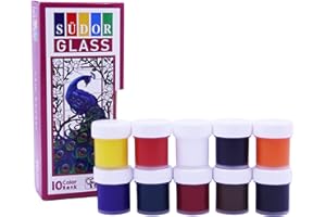 SÜDOR Glass Color SD322S Lot de 10 peintures de couleurs différentes, 15 ml chacune, pour verre, à base d'eau