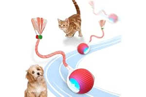Dumgeo Interactive Cat Toys for Indoor Cats Adult & Kitten Toys, Rechargeable Automatic Cat Toy Ball, Smart Chase Teaser Pet Balls Toy, Active Rolling Ball with Tail for Dogs and Cats, Red