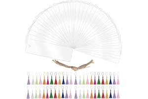 66Pcs Marque Page Acrylique Transparent, BetterJonny 30 Marque-pages Vierges Marque-Pages Rectangulaire en Acrylique avec 36 Pompons DIY Marque Page pour Peinture Loisirs Créatifs, 12 * 3.2cm
