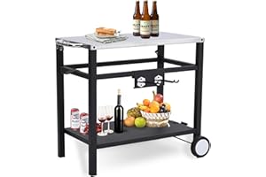 Towallmark Grillwagen für den Außenbereich, Pizzaofenständer, Edelstahl, BBQ-Vorbereitungstisch mit Rädern und Haken, Seitengriff, Tisch-Grillplatte, Kochstation für Bar, Terrasse, Camping