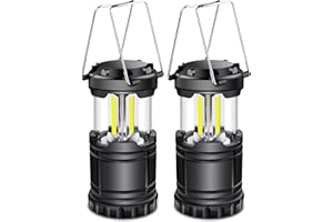 EXTRASTAR LED Camping Lantern, Battery Operated Collapsible Portable LED Lanterns, Emergency Lights with Foldable Hook for Hiking, Camping, Outages, Black(Pack of 2)