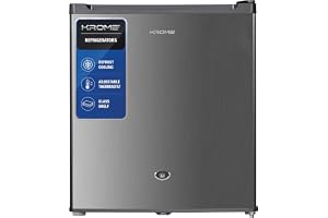 KROME 60L Gross, Single Door Compact Refrigerator, Energy Class A+, Reversible Door, Mini Fridge Suitable for Kitchen, Bedroom Office & Minibar, INOX Color, 5 Year Compressor Warranty- KR-RDC60H