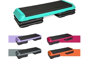 TREXO Aerobic Step para Ejercicios Cardio Fitness Altura Ajustable 10-15-20 cm Superficie Grande 109 x 41 cm Materiales Duraderos de Alta Calidad Entrenamiento Hasta 250 kg VERDE|NARANJA|MORADO