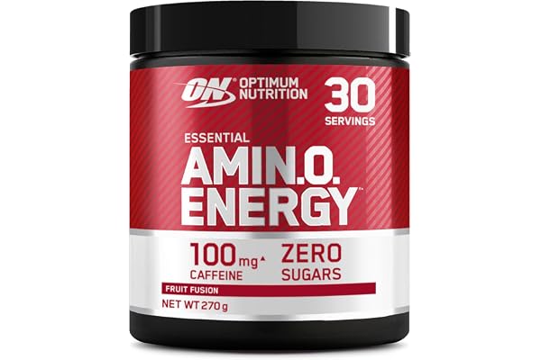 Optimum Nutrition Amino Energy Pre Workout en poudre, boisson énergisante avec acides aminés, BCAA, L-Glutamine et L-Leucine, complément vitamine C caféine, goût Fruit Fusion, 30 portions, 270 g