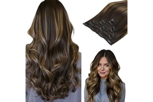 hotbanana Clip-In Hair Extensions, Dark Brown to Chestnut Brown, Clip-In Hair Extensions, Real Human Hair, Straight Remy Hair Clips, 45 cm, 120 g, 7 Pieces
