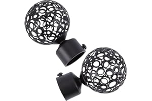 GORGECRAFT 2PCS Round Curtain Rod Finials 28mm Drapery Pole End Black Ball Cage Replacement Decorative End Head Caps for Home Office Curtain Roman Rod Decor Accessories (8.8x5.9cm)