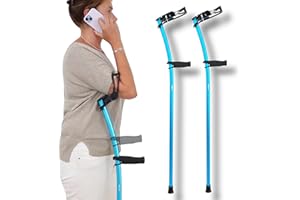 INDESmed | Muletas de Aluminio Ultra-ligeras (x2 uds), Ortopédicas con codera abatible, mango ergonómico diseñado para prevenir la tendinitis y el dolor de manos. (Azul, L (175-185 cm))