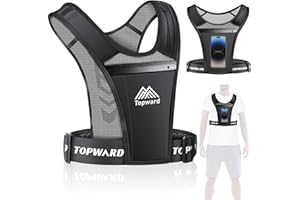Topward Laufweste Handyhalterung für Herren und Damen, wasserdichte Handy- und Schlüsseltasche, reflektierende Trinkweste, atmungsaktive Netztaschen – verstellbarer Bund, Schwarz-1