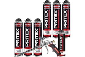 PRITEX – Brunnenschaum Set aus 6 x 750 ml Pistolenschaum inkl. Pistolenreiniger 500 ml und Bauschaumpistole – Bauschaum zur Montage von Brunnenschachtringen & Rohrelementen
