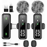 Micr&oacute;fono Lavalier inal&aacute;mbrico mejorado, equipado con pantalla de alimentaci&oacute;n digital, para iPhone/Android/iPad/computadora,
