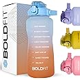 Boldfit Gym Gallon Bottle, 2 Litre Water Bottle for Gym Workout, Motivational Sipper Bottle for Adults, Gallon Gym Water Bottle, Fitness for Men & Women 2 Litre Gallon - (Blue Orange, Plastic)