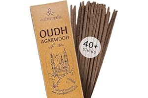 CALMVEDA Mystic Bakhoor Oud Incense Sticks - (40+Sticks, 9 inch) Thick Natural Resin Incense made from Assam Oudh Chips, Clean Charcoal Free | Infuse Luxury with these Exotic Oud Incense (Burn Time 45+ mins)
