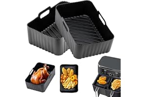 KIPERLINE Moule Air Fryer Moule Silicone Air Fryer pour Ninja Foodi AF400EU AF300EU 9.5L Accessoires Air Fryer Moule pour Air Fryer Réutilisable Plat Silicone Air Fryer, Noir 2 Pièces