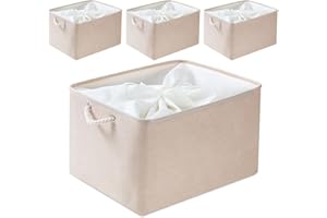 Mangata XLarge Fabric Storage Boxes, Multi-Size, Linen Organiser Baskets for Shelves - 4 Pack, 45x35x24 cm(Light Khaki, XL)
