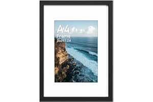 Histarzeda A4 Frame 21 x 29.7 cm, Wooden Black A4 Picture Frame with Mount, A4 Frames for Family Photos Wall Display Horizontally or Vertically in Home, Office or Gallery (Black)