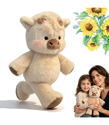 PZCC Peluche Vache Qui Court 45 Cm – Tissu Ultra-Doux – Pattes Mobiles – Coutures Renforcées – Cadeau Réconfortant – Décoration Chambre – Couleur Abricot