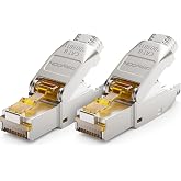 deleyCON 2x CAT 8 Network Connector RJ45 Tool-Free Shielded Network Plug 40Gbit/s for Rigid Raw Cable Plug Connector RJ45 Eth