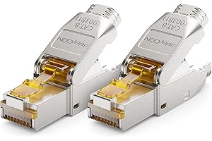 deleyCON 2x CAT 8 Connettore di Rete RJ45 a Sgancio Rapido con Schermatura 40 Gbit/s Spina di Rete per la Posa Rigidi di Cavi Grezzi Connettore RJ45 Ethernet LAN Cavo Patch DSL