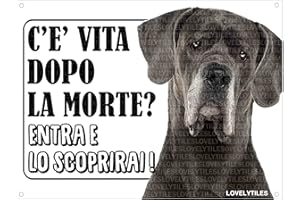 Lovelytiles Alano Grigio ATTENTI al Cane Esiste LA Vita Dopo LA Morte? Targa Cartello INSEGNA (Metallo)