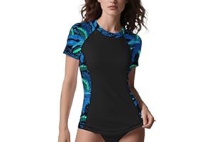 ANGEL CITIZ Rash Vest Women Short Sleeve UPF 50+ Womens Swim Top Beach Shirt Quick Dry Rash Guard Modest Swimwear