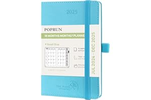 POPRUN Month to View Diary 2025 A6 (16x10.5cm) Pocket (18-Month: Jul'24 - Dec'25) Monthly Planner Softcover Small 24/25 Diary, Sunday Start (Blue Green)