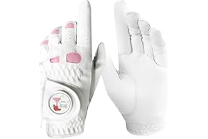 AMRTA Guantes de golf para mujer de cuero para mano izquierda con marcador de pelota, 1 paquete, guante de golf para golfista diestro, agarre transpirable para todo tipo de clima
