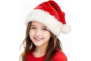BSVI Christmas Hat for Kids Santa Hats Red Velvet Comfort Extra Thicken Classic Fur Holiday Xmas Hats for Boys and Girls Christmas New Year Party Supplies