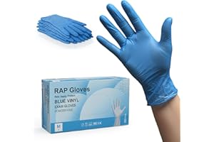 RAP GLOVES Blue Disposable Vinyl Gloves Medium Size Pack of 100 Powder-Free, Latex-Free Hand Protection for Laboratory, Food Prep, Hygiene & Inspection Multipurpose Tasks Gloves