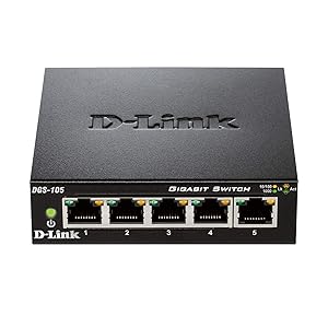 D-Link DGS-105 5-Port Layer2 Gigabit Switch (bis zu 2000 Mbit/s Datenübertragung pro Port, einfache Plug & Play-Installation, energiesparende Funktionen, lüfterlos, Metallgehäuse) schwarz