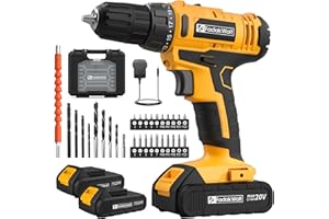 FADAKWALT 20V Cordless Drill, 2 Batteries Electric Screwdriver with case, 21+1 Torque, 2 Speed,30Nm Power Drill Driver, 3/8" Keyless Chuck, with LED Light, Drill Driver Kit for Home